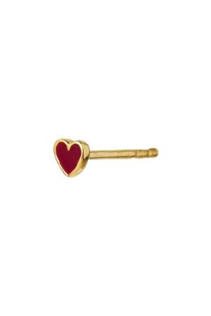 Stine A - Petit Love Heart Earring Golden - 1181-02-Burgundy - Burgundy Online