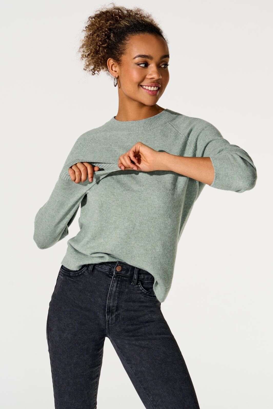 Only - Onlrica Life L/S Pullover Knt - 3601186 Chinois Green White Melange