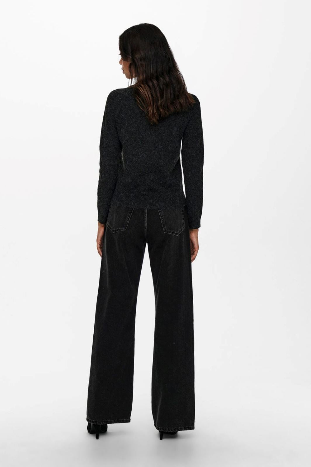Only - Onlrica Life L/S Pullover Knt - 3690045 Black W. Melange