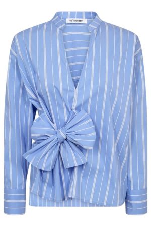 Co´Couture - Shiracc Stripe Bow V-Blouse 35706 - 23 Pale Blue
