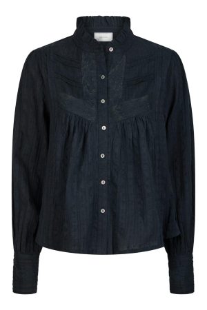 Neo Noir - Bria Dobby Blouse 164672 - 141 - Navy på udsalg