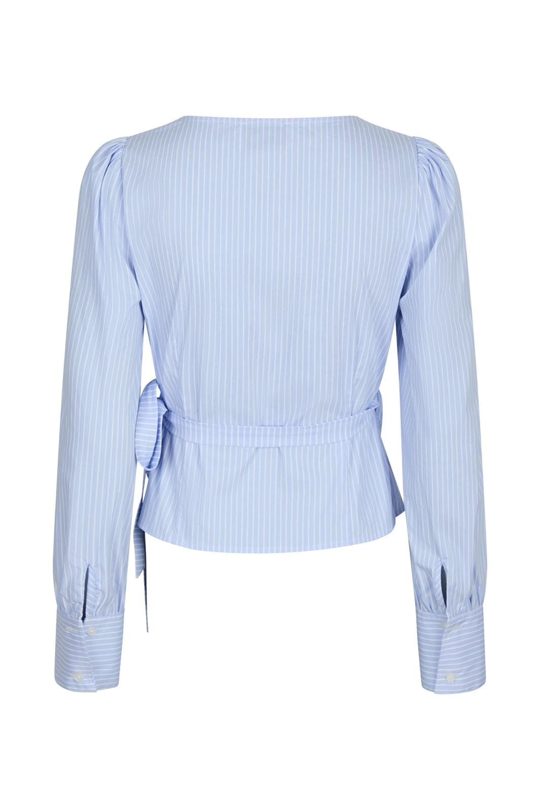 Neo Noir - Isabel Stripe Wrap Blouse 163129 - Light Blue på udsalg