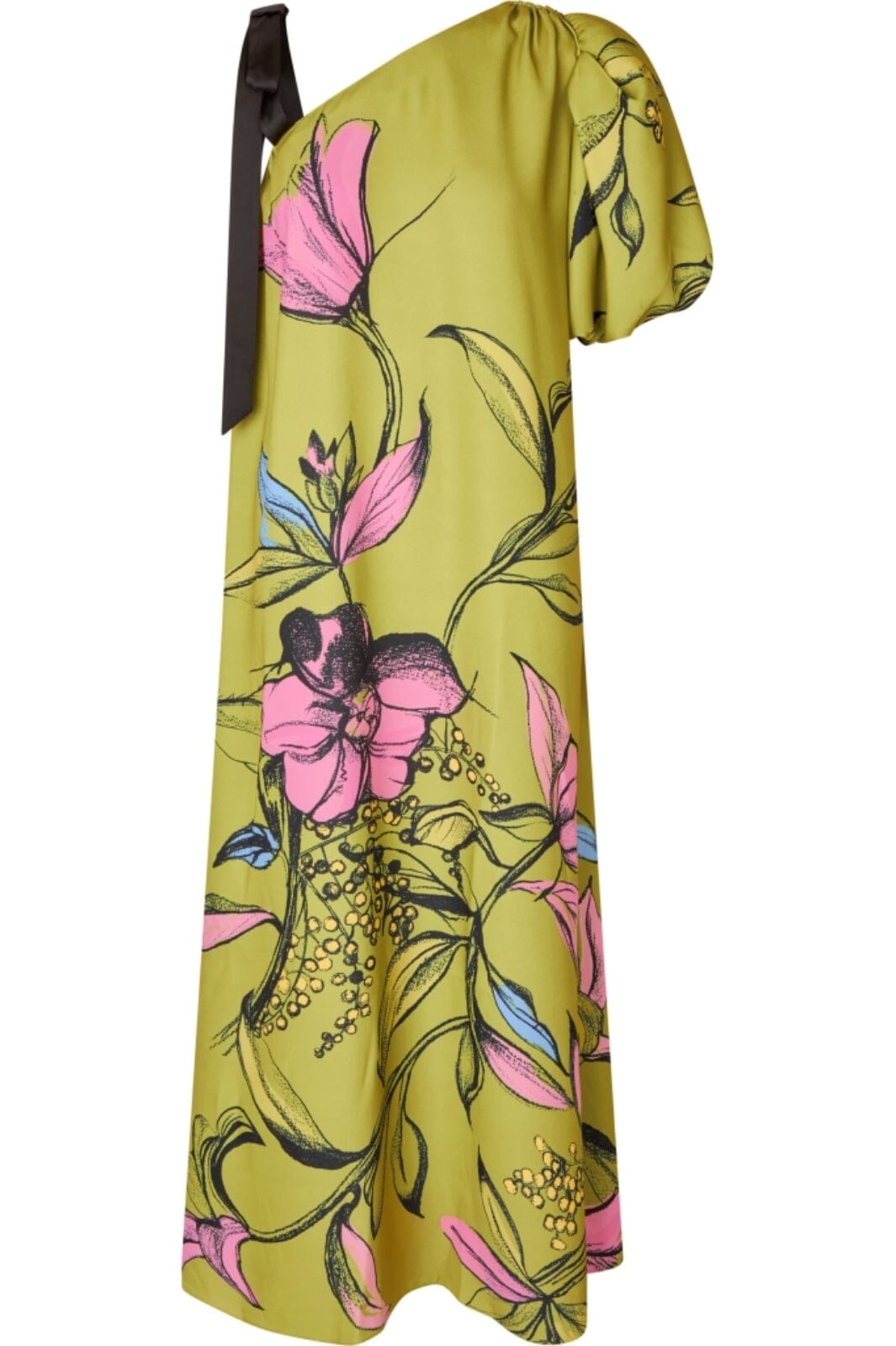 Stine Goya - 2132 Crepe/satin, One Sleeve Maxi Dress W/ Bow Strap sg-ss25-d101-2132 - Pencil Garden
