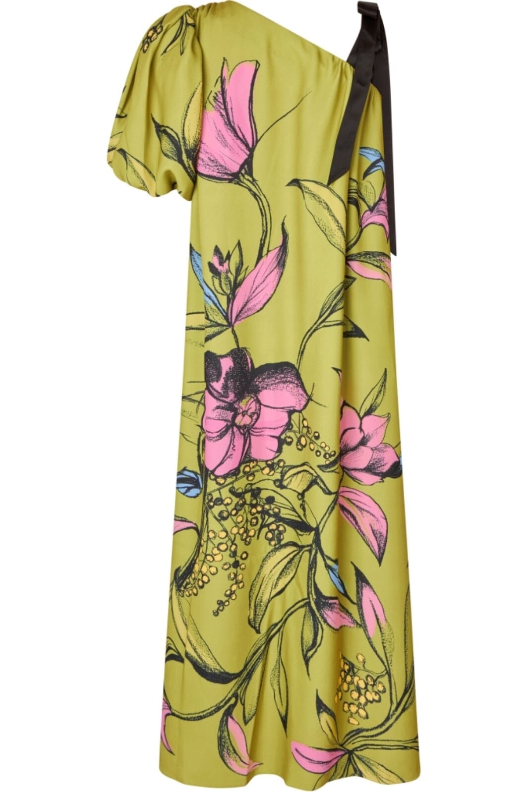 Stine Goya - 2132 Crepe/satin, One Sleeve Maxi Dress W/ Bow Strap sg-ss25-d101-2132 - Pencil Garden