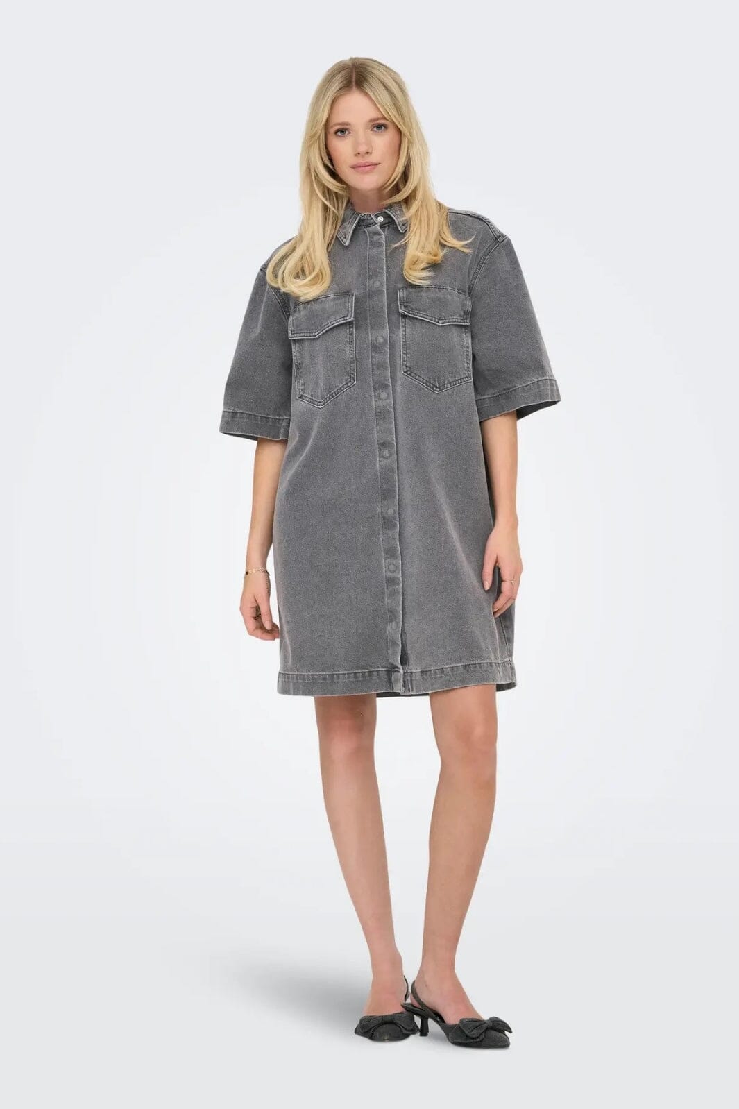 Only - Onlsophie S/S Oversize Dress Sik 15327766 - 4730992 - Medium Grey Denim Mode