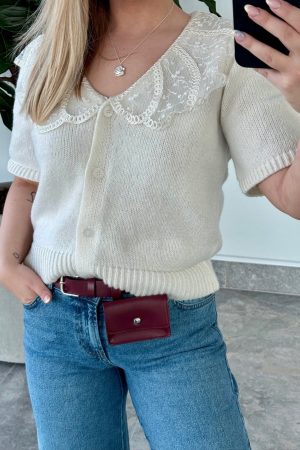 Pieces - Pcabby Ss Lace Collar Knit Cardigan Fsy - 4900923 Cloud Dancer