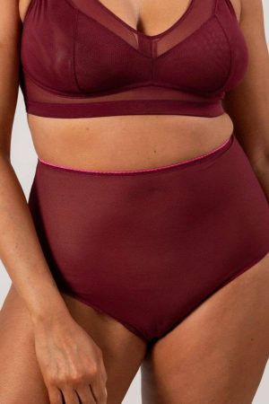 Understatement Underwear - Mesh Highwaist Briefs - Burgundy/Neon Pink Online salg