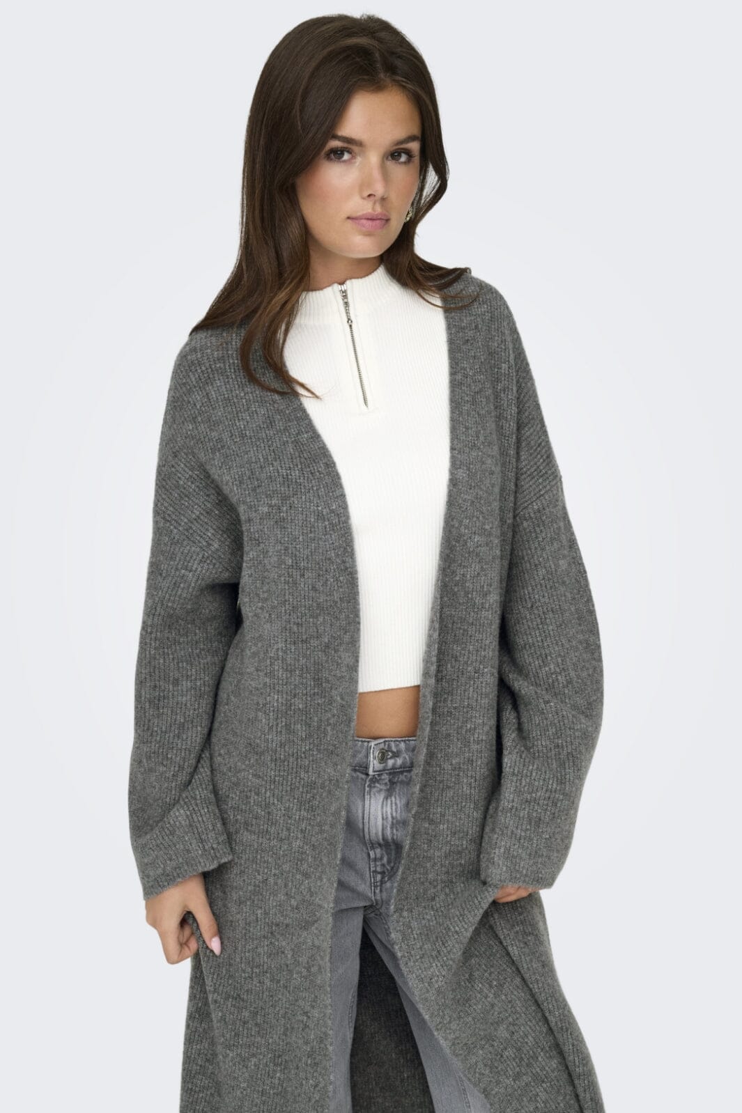 Only - Onlalpha Ls Maxi Cardigan Knt - 4572670 Medium Grey Melange
