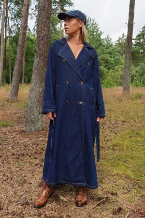 Pieces - Pcfreya Ls Long Denim Trenchcoat Fsy - 4748683 Dark Blue Denim