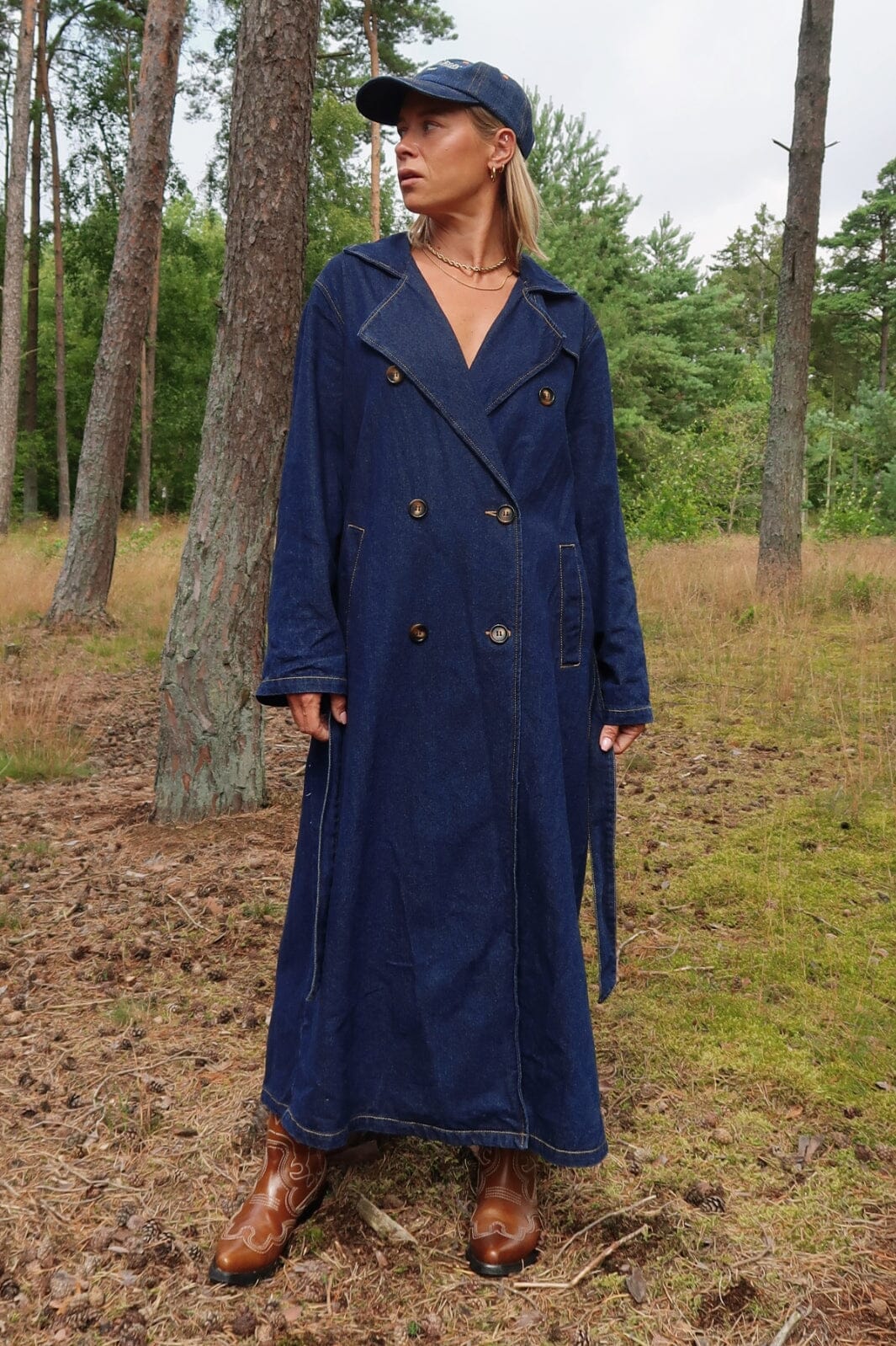 Pieces - Pcfreya Ls Long Denim Trenchcoat Fsy - 4748683 Dark Blue Denim