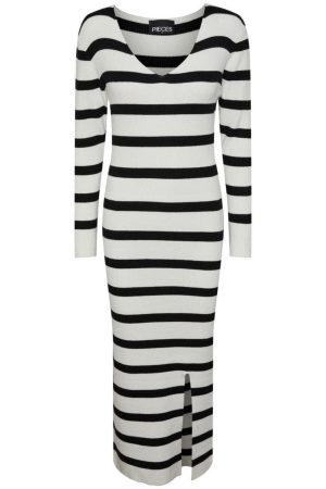 Pieces - Pcanika Ls V-Neck Knit Dress - 4425516 Cloud Dancer Black