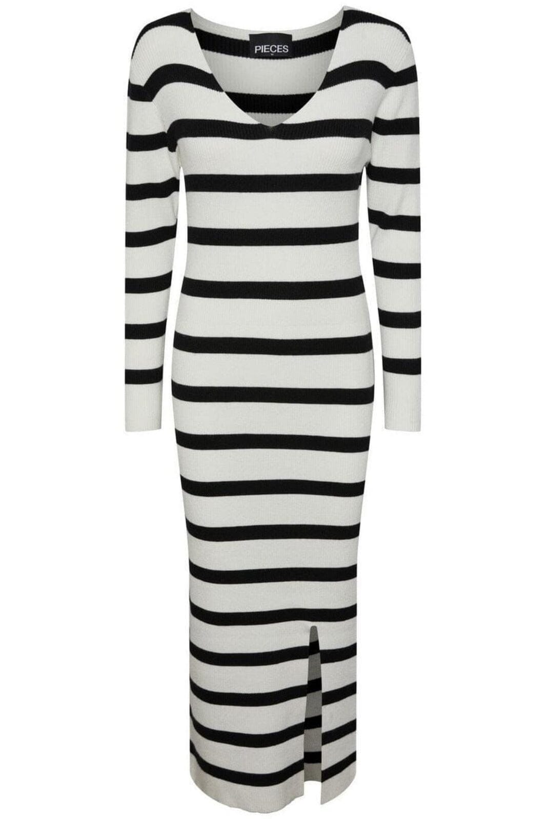 Pieces - Pcanika Ls V-Neck Knit Dress - 4425516 Cloud Dancer Black