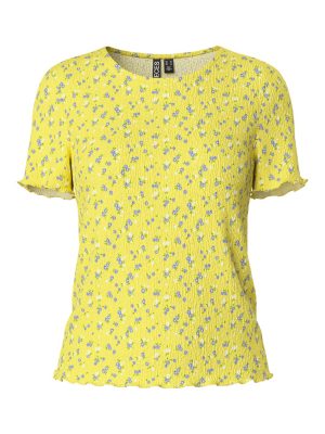 Pieces - Pcflora Ss O-Neck Top - 4699173 Pale Banana Small Flower