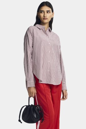 Pieces - Pcfemme Ls Loose Shirt Fsy - 4746804 Tawny Port White + High Risk Red