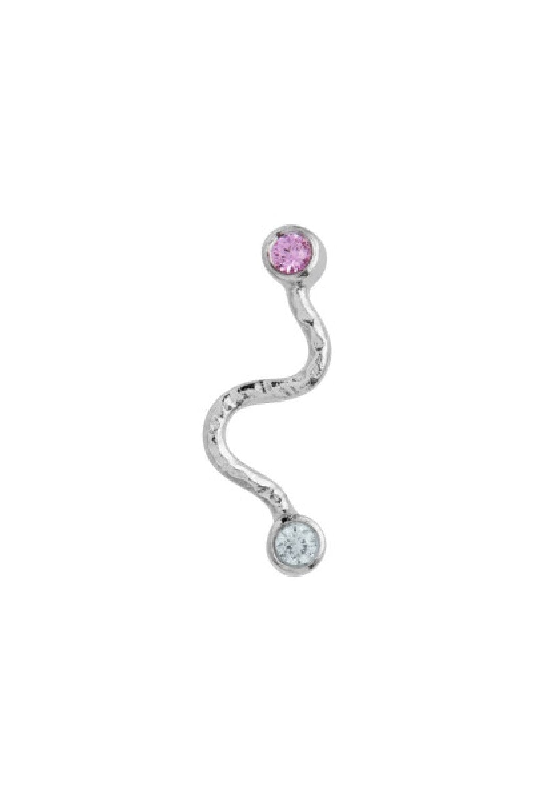 Stine A - Big Wave Earring With Pastel Pink & Blue Stones Silver - 1219-00-S
