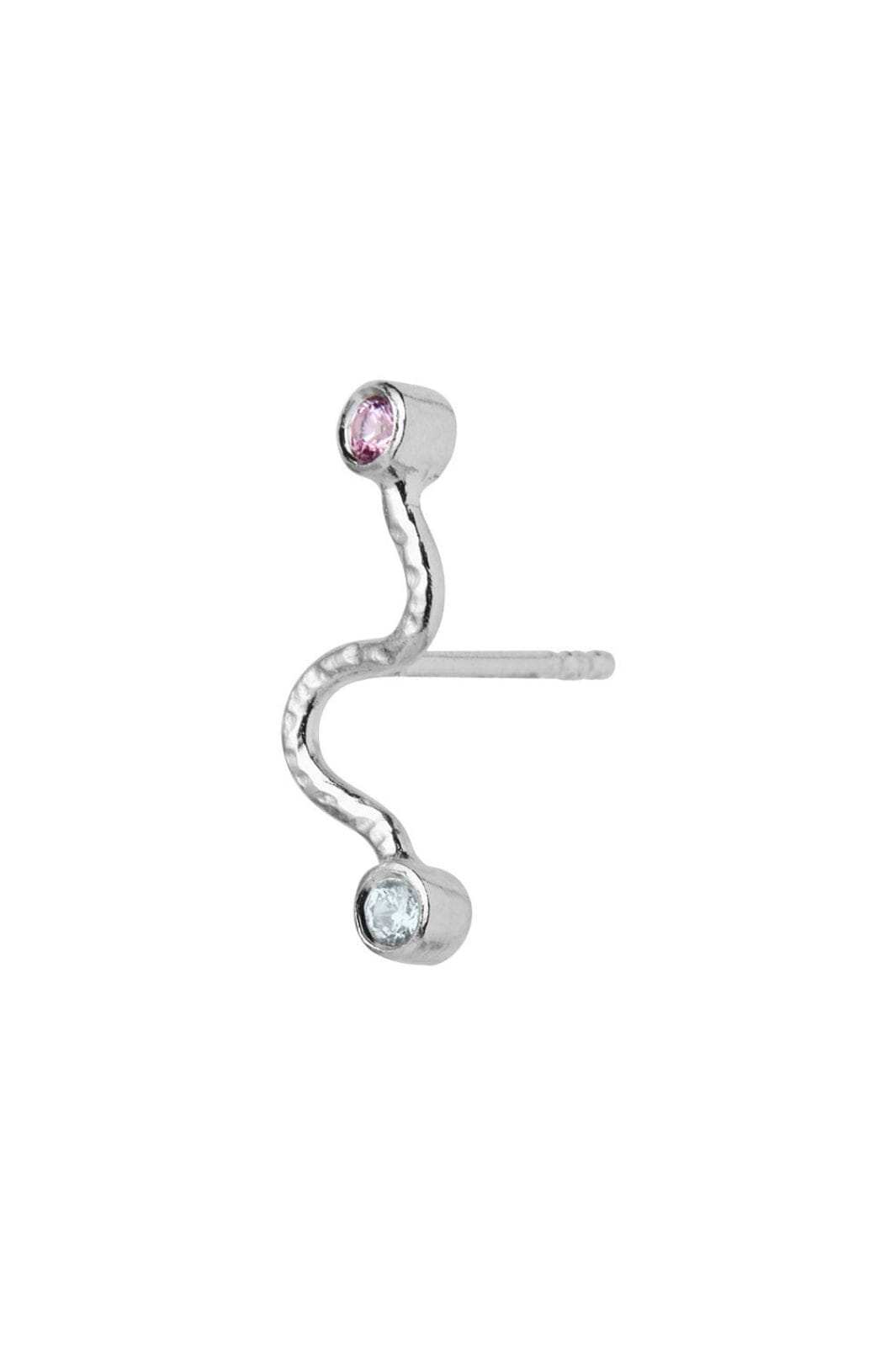 Stine A - Big Wave Earring With Pastel Pink & Blue Stones Silver - 1219-00-S