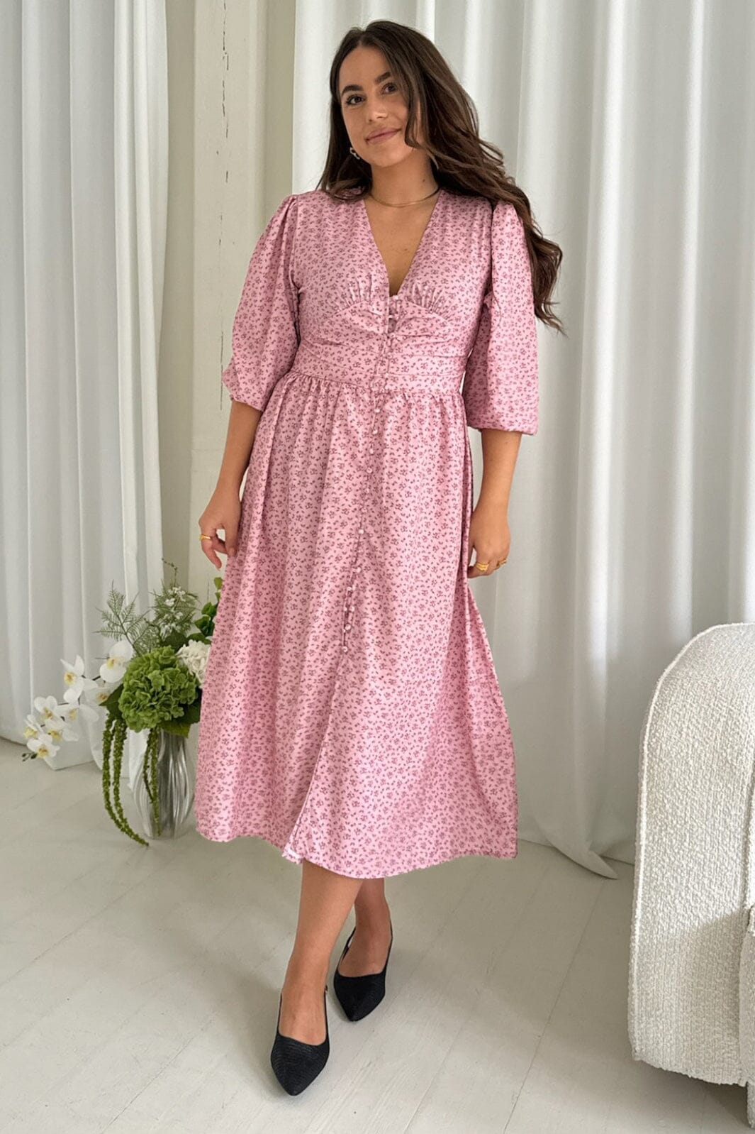 BYIC - Adelic Long Dress - pfsp Pink Flower Stem Print Levere