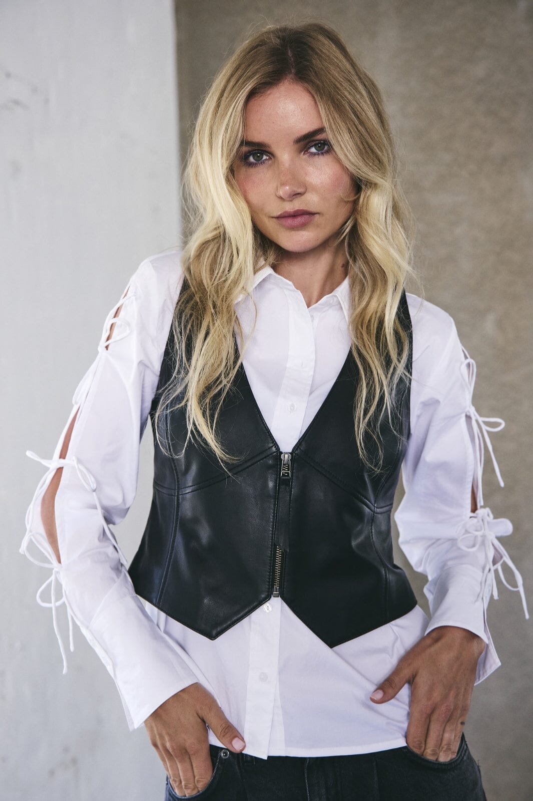 Co´couture - Phoebecc Leather Zip Vest 35731 - 96 Black Online nu