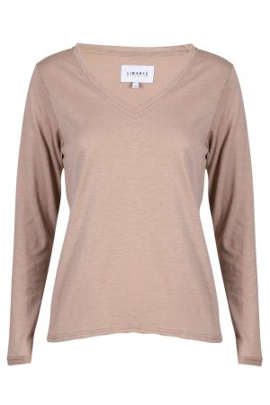 Liberte - Ulla-Ls-Vneck-Tshirt 22159 - Sand