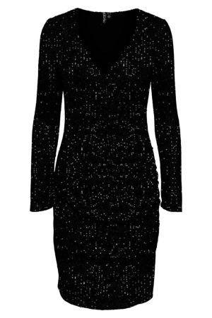 Pieces - Pcdelphia Ls New Wrap Dress - 4410301 Black Black sequins
