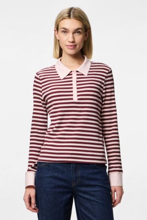Pieces - Pcdonna Ls Rib Polo Fsy - 4879382 Tawny Port Pink-A-Boo på udsalg
