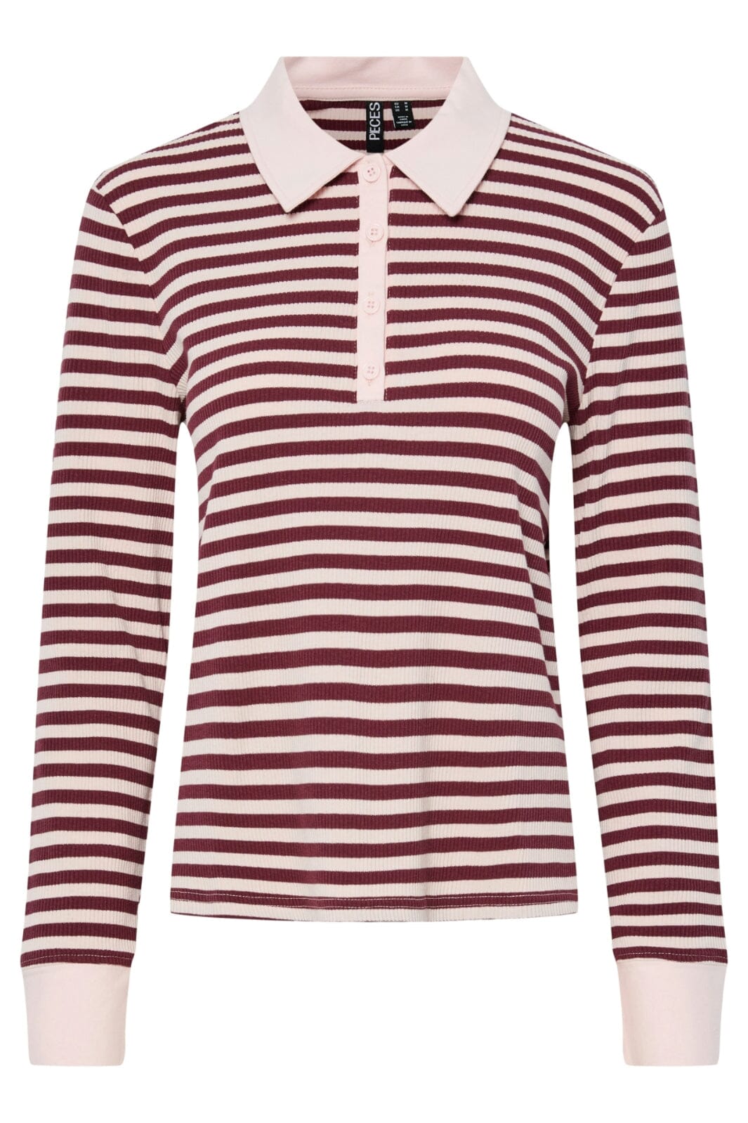 Pieces - Pcdonna Ls Rib Polo Fsy - 4879382 Tawny Port Pink-A-Boo på udsalg