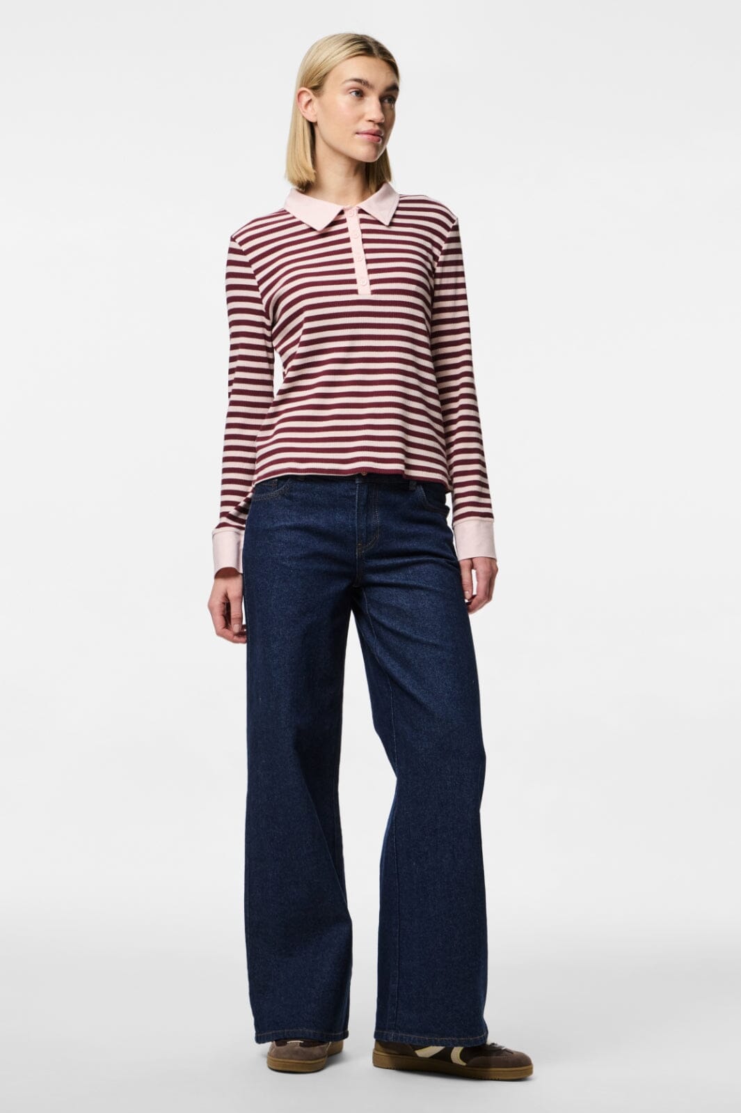 Pieces - Pcdonna Ls Rib Polo Fsy - 4879382 Tawny Port Pink-A-Boo på udsalg