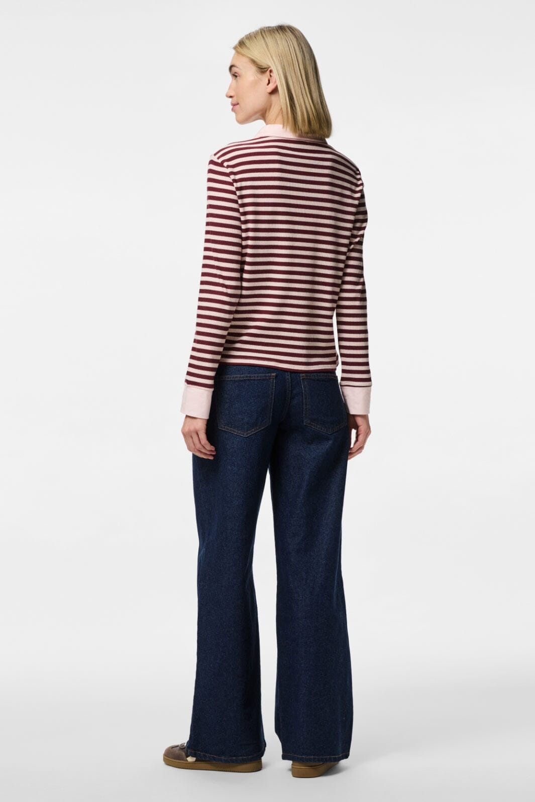 Pieces - Pcdonna Ls Rib Polo Fsy - 4879382 Tawny Port Pink-A-Boo på udsalg