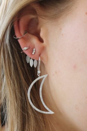 Stine A - Big Bella Moon With Stones Earring Silver - 1260-00-S Levere