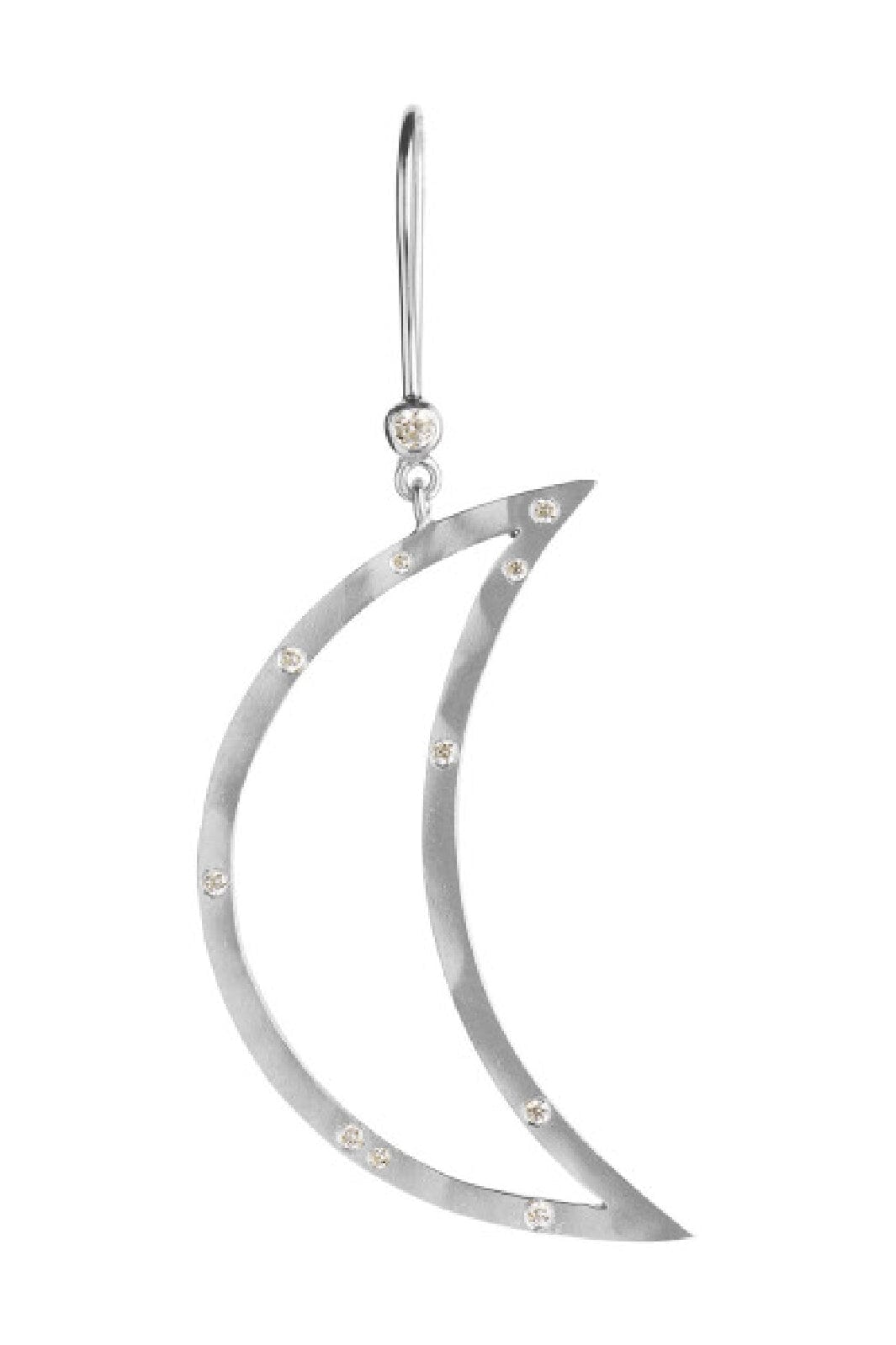 Stine A - Big Bella Moon With Stones Earring Silver - 1260-00-S Levere