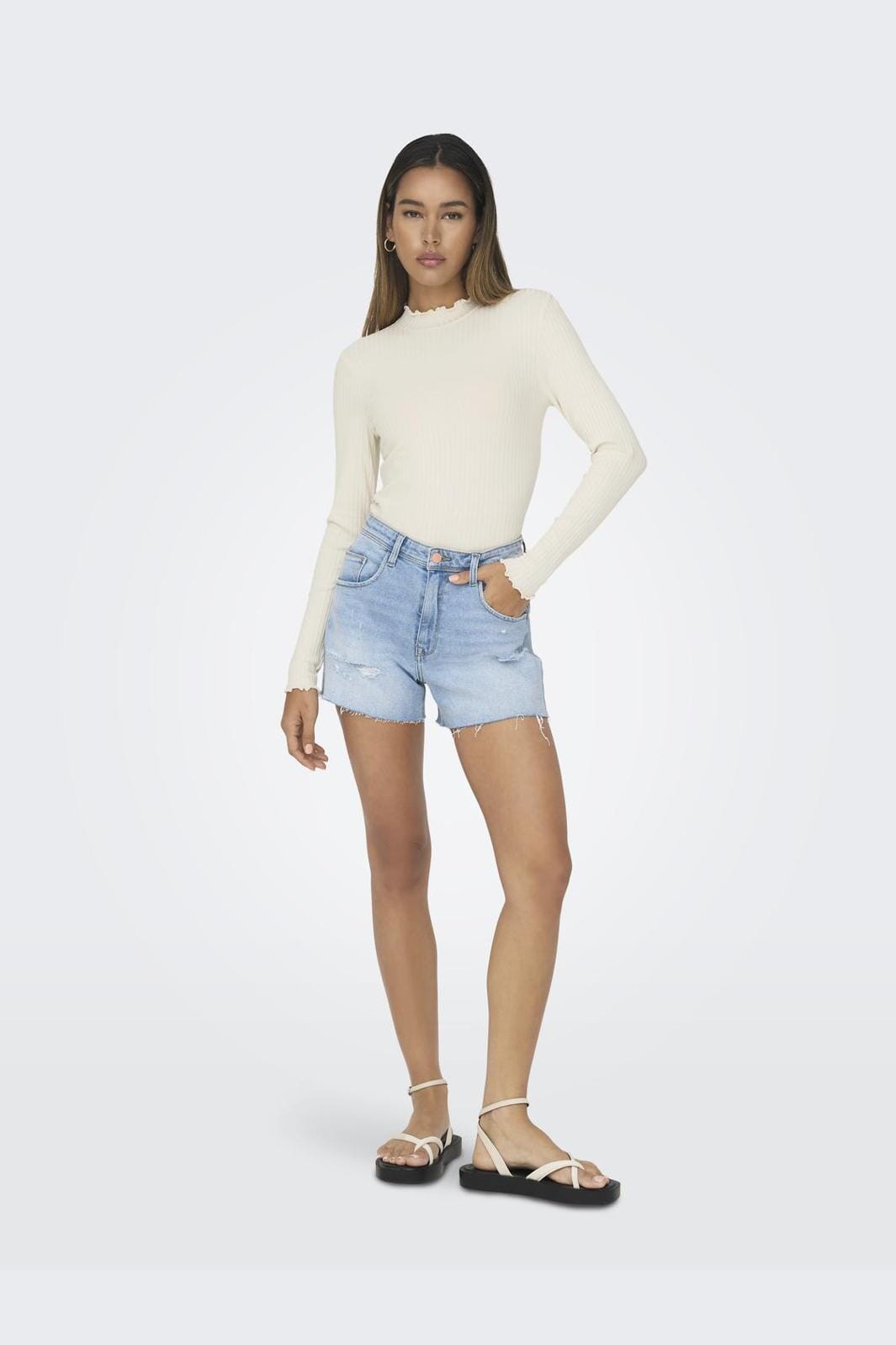 Jdy - Jdyfransiska Life L/S Hi-Nck Top Jr - 4048245 Whitecap Gray på udsalg