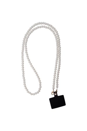Black Colour - Bclori Beaded Phone Chain 10281 - White