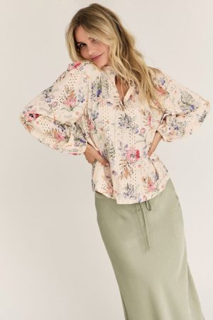 Forudbestilling - A-View - Grete Blouse - 308 Sand/Dusty Green