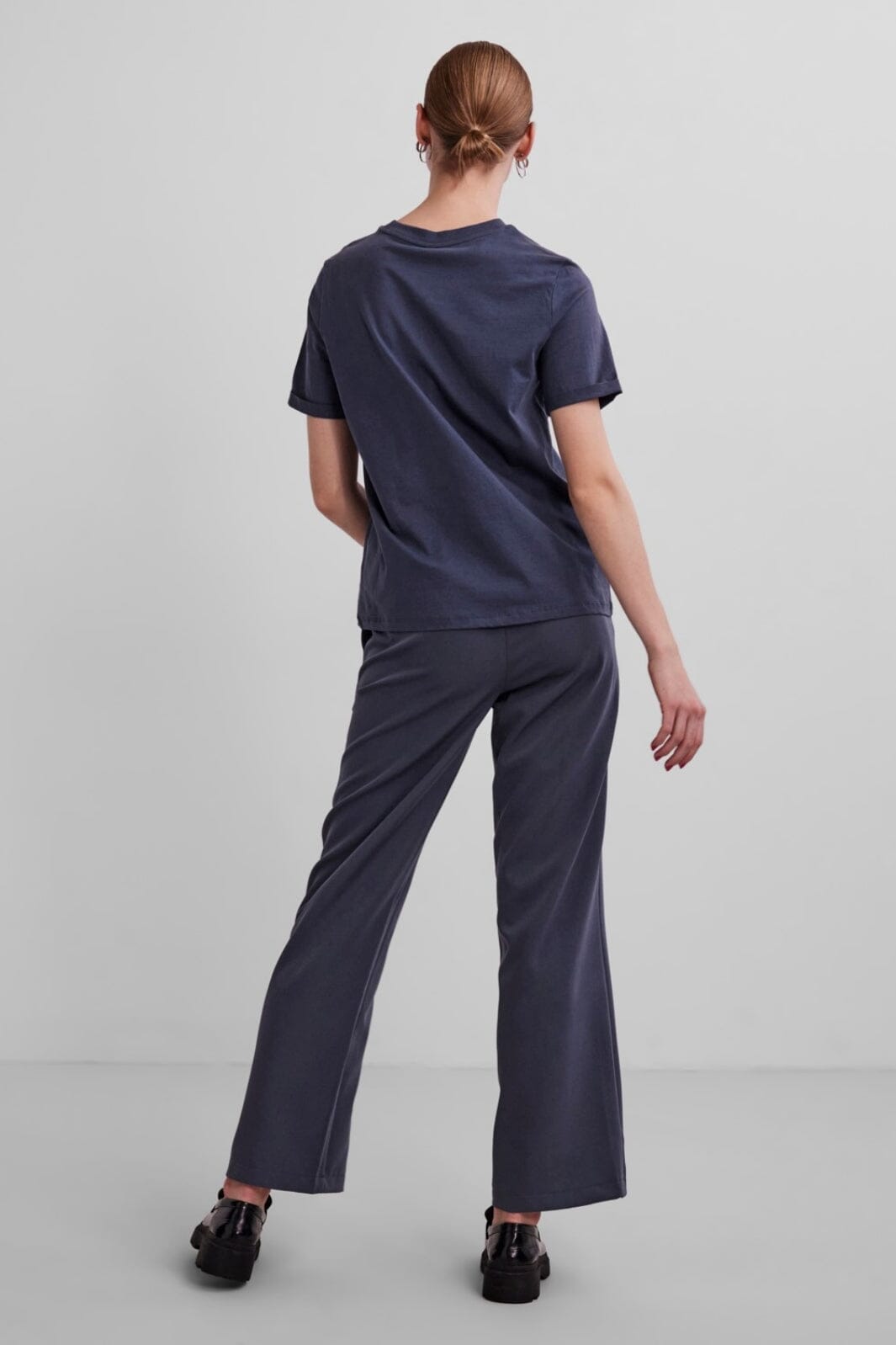 Pieces - Pcria Ss Fold Up Solid Tee - Ombre Blue