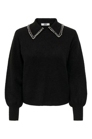 JDY - JDYaubray Life L/S Pearl Pullover Knt - 3818554 Black W White Pearl Collar Online nu