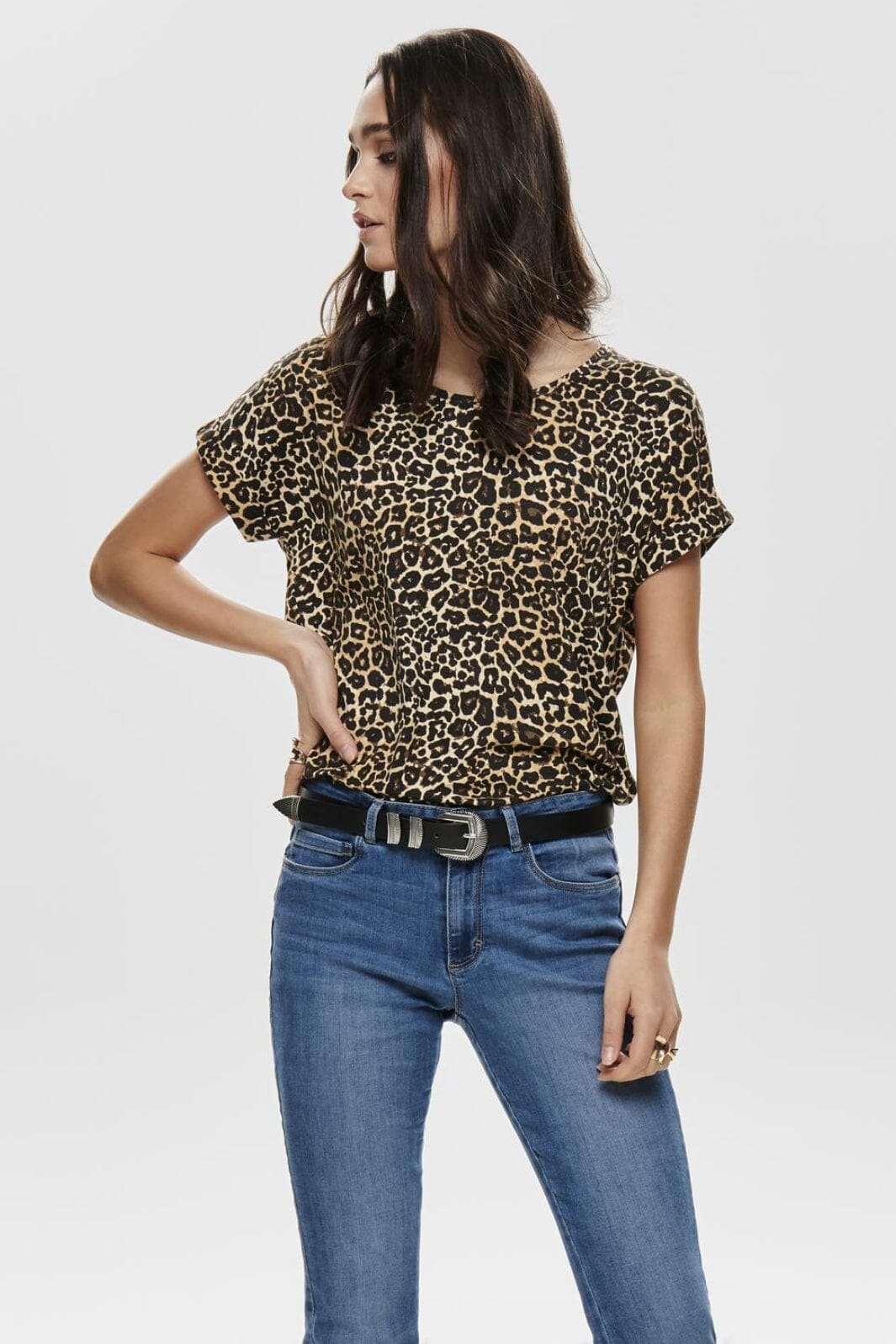 Only - Onlmoster S/S Top - 3122493 Black Leo Aop på udsalg
