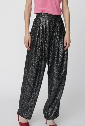 Stella Nova - Sequins Lamé Pants - 978 Black Metallic