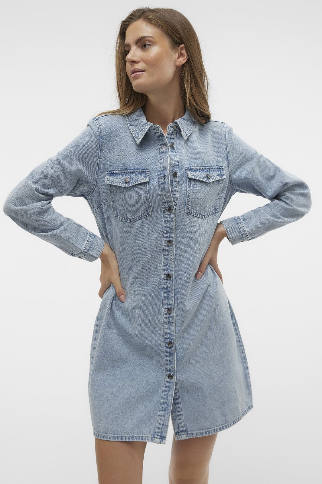 Vero Moda - Vmjennie Ls Short Denim Dress Mix - 4524290 Light Blue Denim