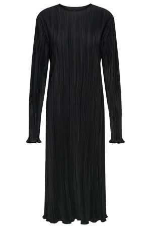 Only - Onlpery L/S Long Plisse Dress - 4658710 Black