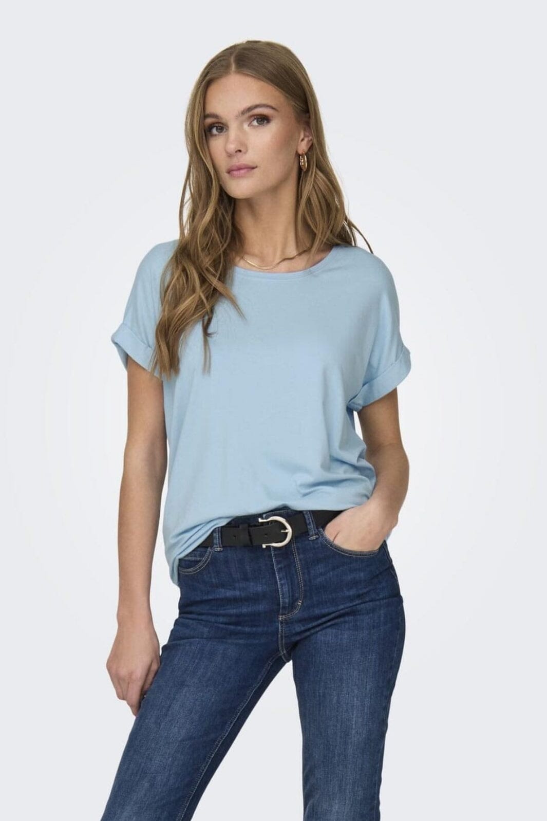 Only - Onlmoster S/S O-Neck Top - 4447962 Clear Sky Levere