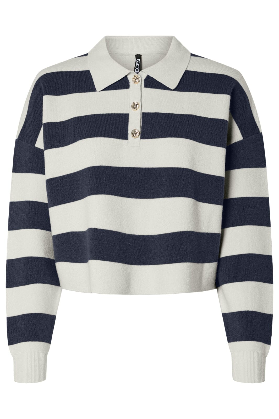 Pieces - Pcjassy Ls Short Polo Knit Fsy - 4844000 Maritime Blue Cloud Dancer