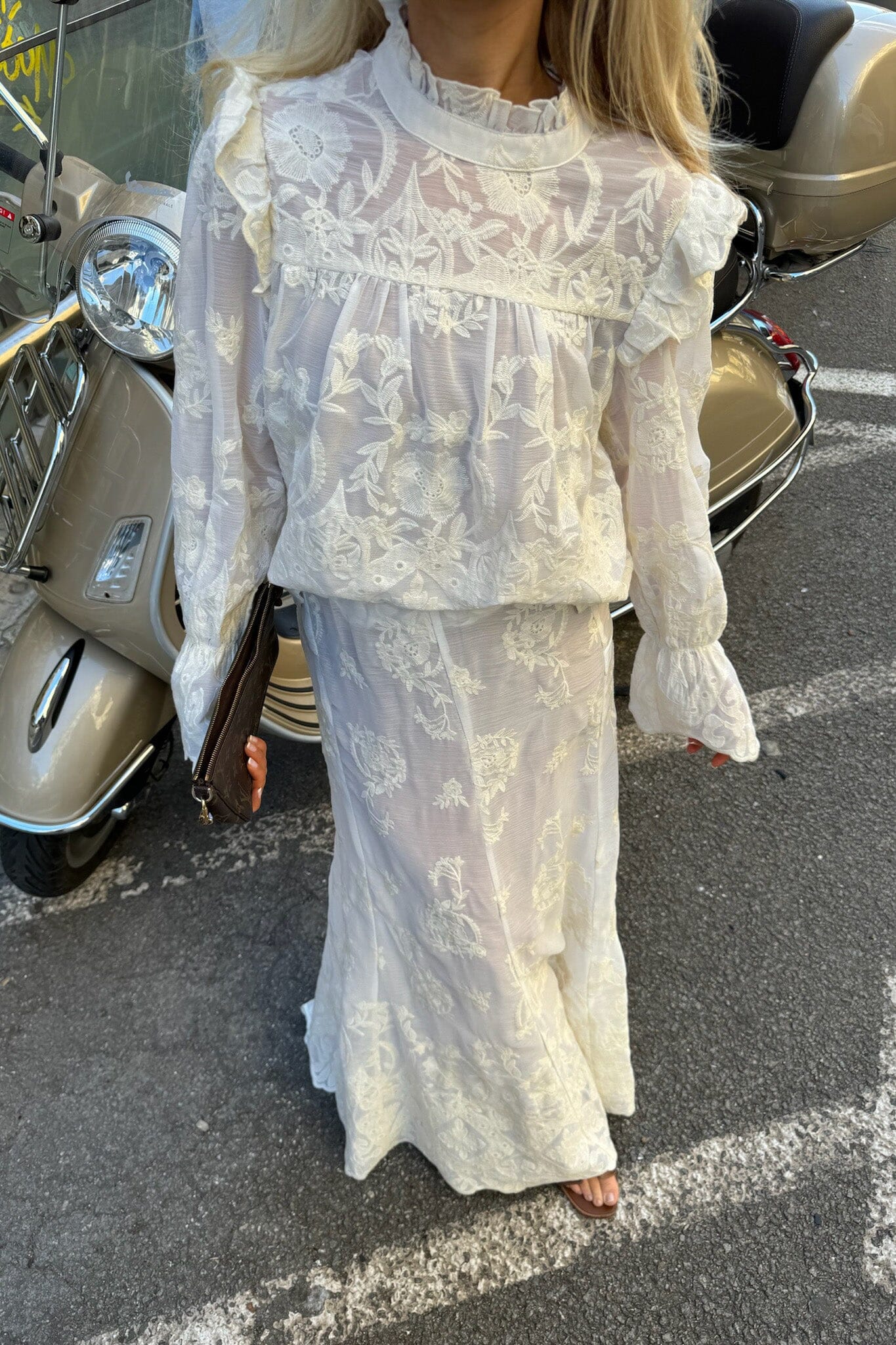 BYIC - Ellinoric Lace Maxi Skirt - vw Vintage White