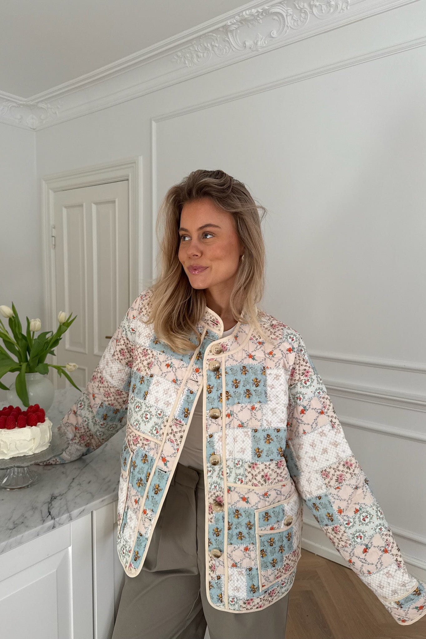 BYIC - Emmyic Quilted Jacket A23107 - Blue Multicolor Flower Print