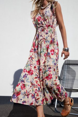 Forudbestilling - Lollys Laundry - Samoll Midi Dress Sl25208-3005 - 74 Flower Print Hot på udsalg