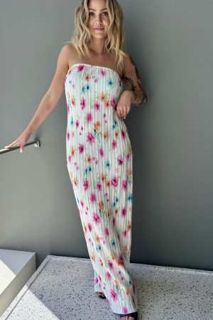 Pieces - Pcamber Maxi Tube Dress Kca - 4842935 Bright White Blurry Flowers