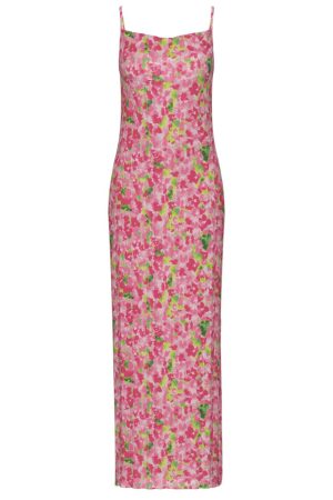 Pieces - Pcamber Sl Maxi Slip Dress Kca - 4797863 Pink Cosmos Blurry Flowers