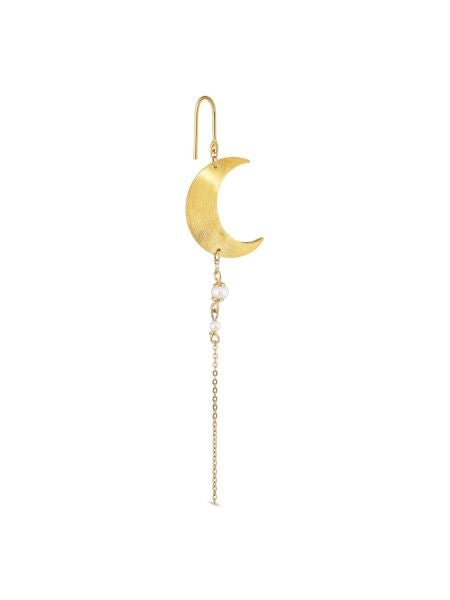 Jane Kønig - Half Moon Earring with pearl chain Right - Golden