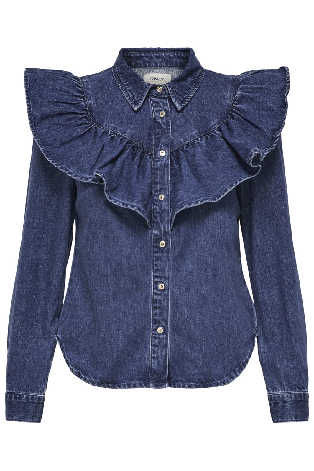 Only - Onlindigo Ls Frill Shirt Qyt - 4287142 Dark Blue Denim