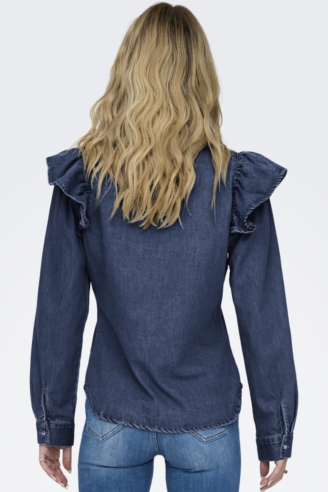 Only - Onlindigo Ls Frill Shirt Qyt - 4287142 Dark Blue Denim