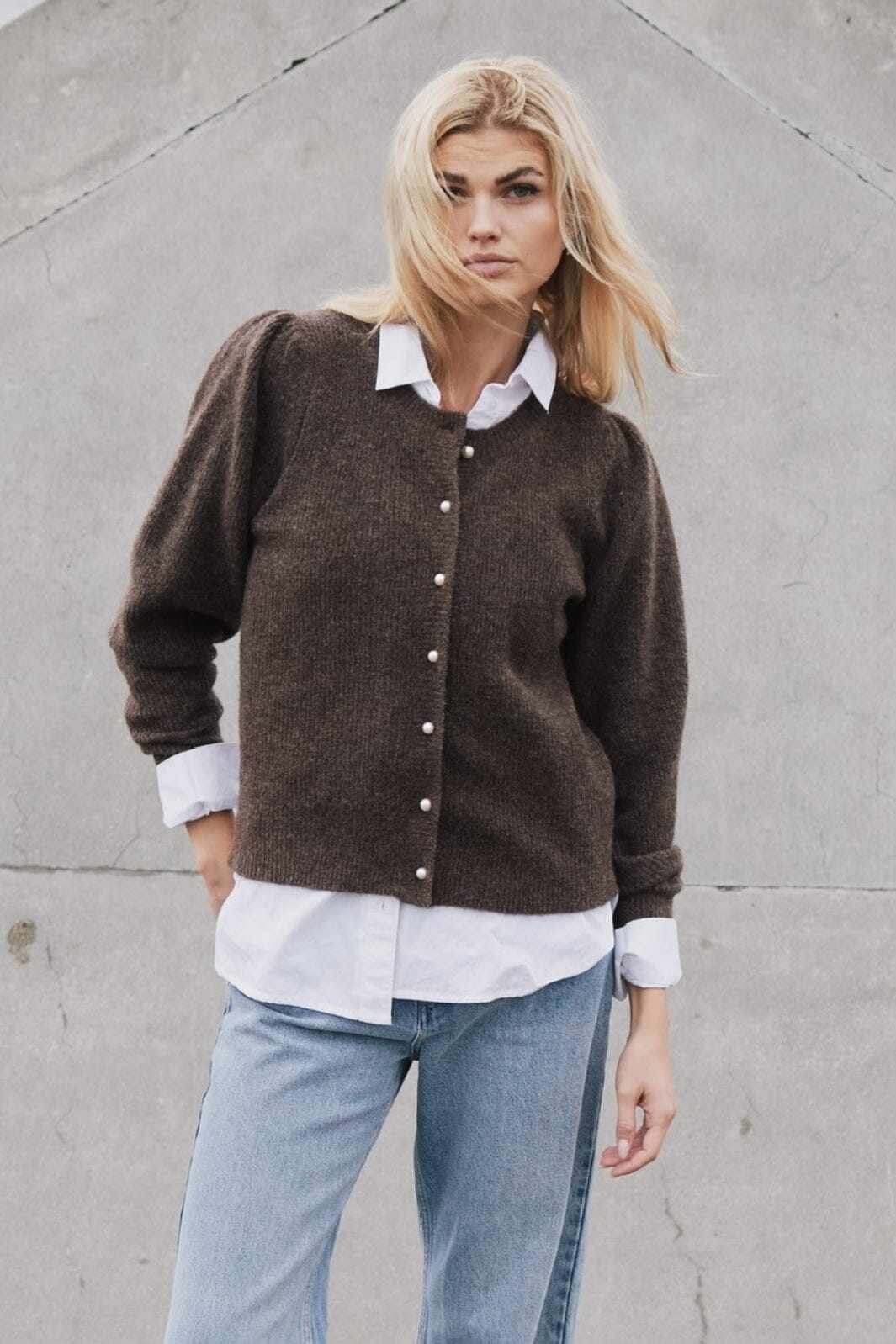Neo Noir - Nuna Knit Cardigan - Brown Melange